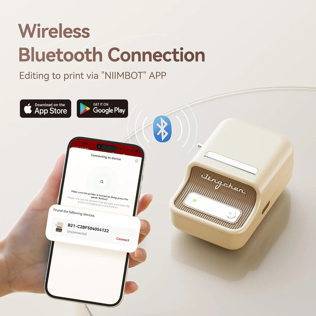 Niimbot B21 Mini Portable Thermal Label Printer Bluetooth Pocket Labels Maker or Adhesive Stickers for Barcode Clothing Use